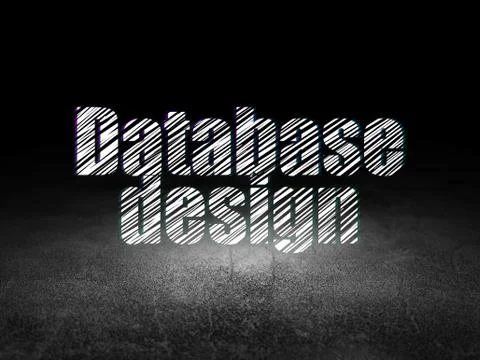Software concept: Database Design in grunge dark room 스톡 일러스트