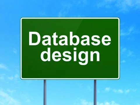 Software concept: Database Design on road sign background Illustrazione stock