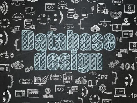 Software concept: Database Design on School board background 스톡 일러스트