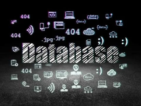 Software concept: Database in grunge dark room Stock Illustration