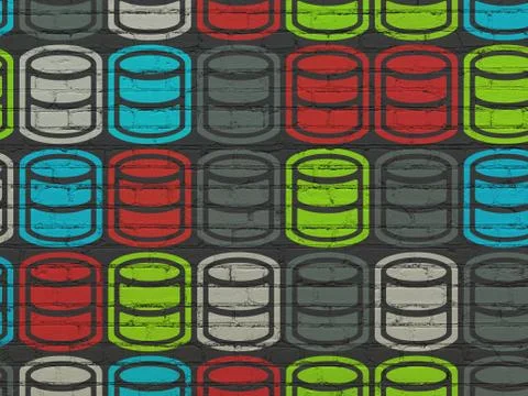 Software concept: Database icons on wall background Stock-Illustration