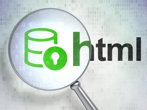 Software concept: Database With Lock and Html with optical glass イラスト素材