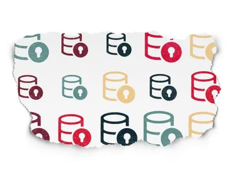 Software concept: Database With Lock icons on Torn Paper background Stock-Illustration