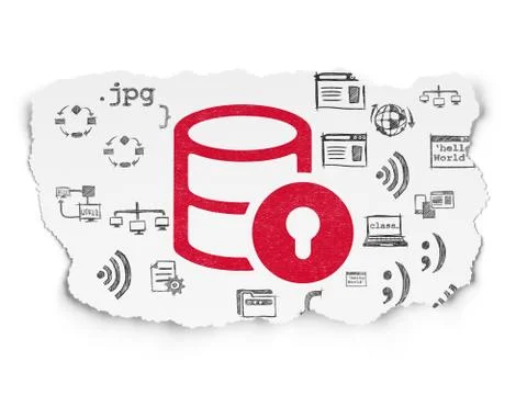Software concept: Database With Lock on Torn Paper background Stockillustratie