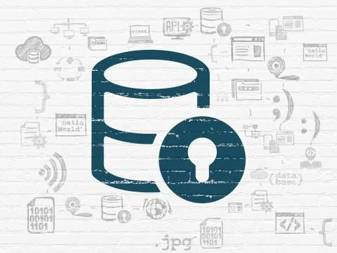 Software concept: Database With Lock on wall background Stock Illustration