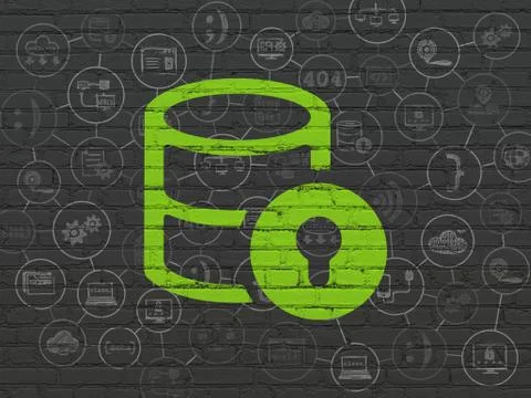 Software concept: Database With Lock on wall background Ilustração Stock
