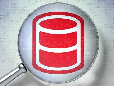 Software concept: Database with optical glass on digital background Stock-Illustration