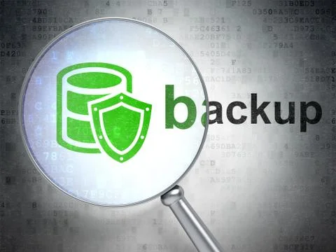 Software concept: Database With Shield and Backup with optical glass イラスト素材