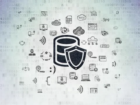 Software concept: Database With Shield on Digital Paper background Illustrazione stock