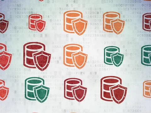 Software concept: Database With Shield icons on Digital Paper background Stock-Illustration