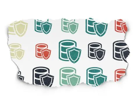 Software concept: Database With Shield icons on Torn Paper background Stock Illustration