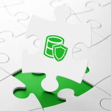 Software concept: Database With Shield on puzzle background 스톡 일러스트
