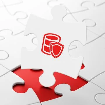 Software concept: Database With Shield on puzzle background Stock-Illustration