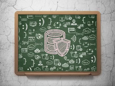 Software concept: Database With Shield on School board background Illustrazione stock