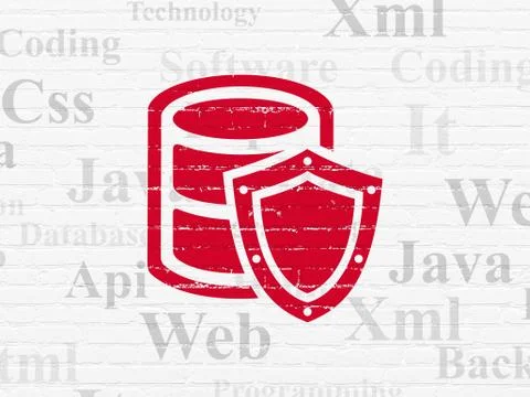Software concept: Database With Shield on wall background Stock-Illustration