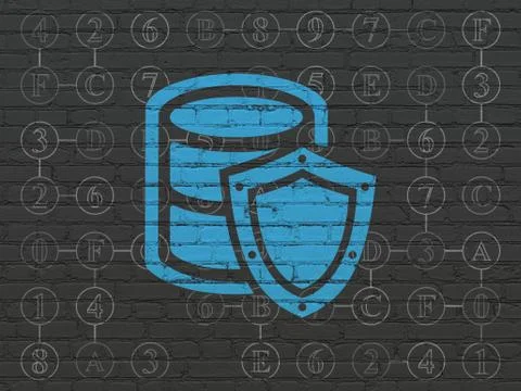 Software concept: Database With Shield on wall background Stock-Illustration