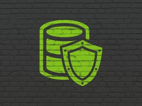 Software concept: Database With Shield on wall background Stock-Illustration