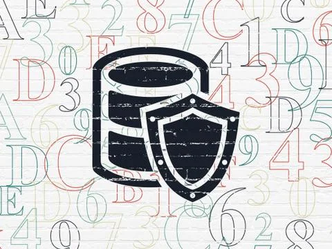 Software concept: Database With Shield on wall background イラスト素材