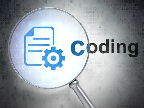 Software concept: Gear and Coding with optical glass Stock Illustration
