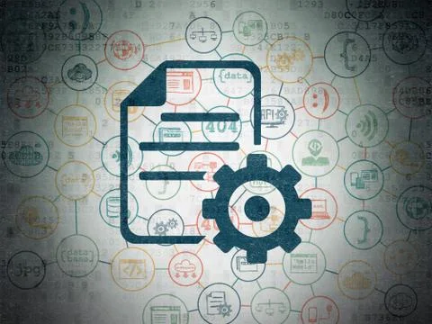 Software concept: Gear on Digital Data Paper background イラスト素材