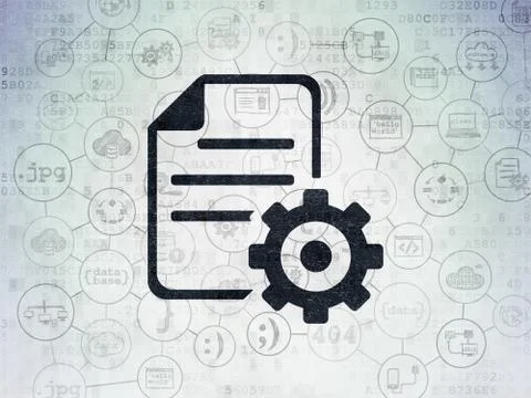 Software concept: Gear on Digital Data Paper background イラスト素材