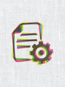 Software concept: Gear on fabric texture background Stock-Illustration