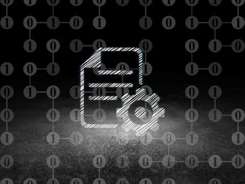 Software concept: Gear in grunge dark room Stock Illustration