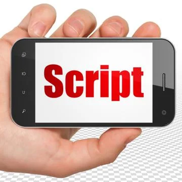 Software concept: Hand Holding Smartphone with Script on display Stock Illustration
