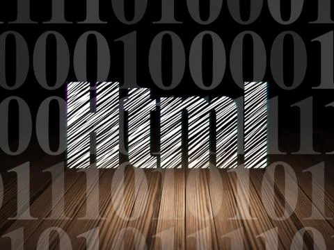 Software concept: Html in grunge dark room 스톡 일러스트