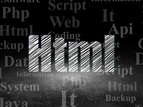 Software concept: Html in grunge dark room Stock Illustration