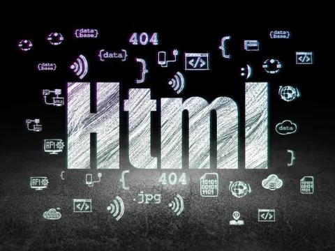 Software concept: Html in grunge dark room イラスト素材