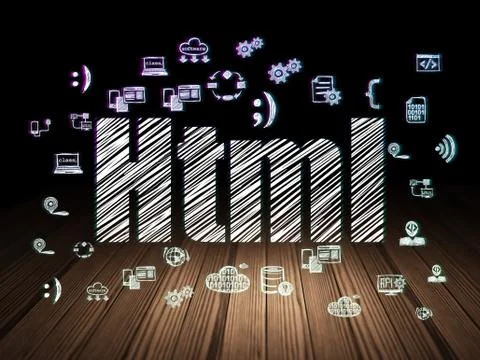 Software concept: Html in grunge dark room Stockillustratie