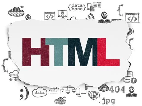 Software concept: Html on Torn Paper background 스톡 일러스트