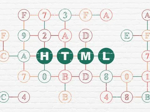 Software concept: Html on wall background Stock Illustration