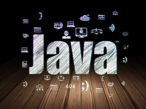 Software concept: Java in grunge dark room Stock Illustration