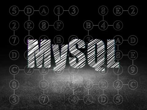 Software concept: MySQL in grunge dark room Stock Illustration