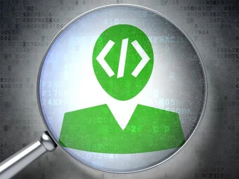 Software concept: Programmer with optical glass on digital background Stock-Illustration