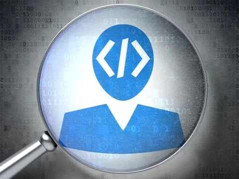 Software concept: Programmer with optical glass on digital background Stock Illustration