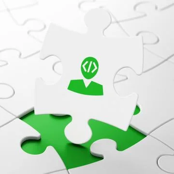 Software concept: Programmer on puzzle background イラスト素材