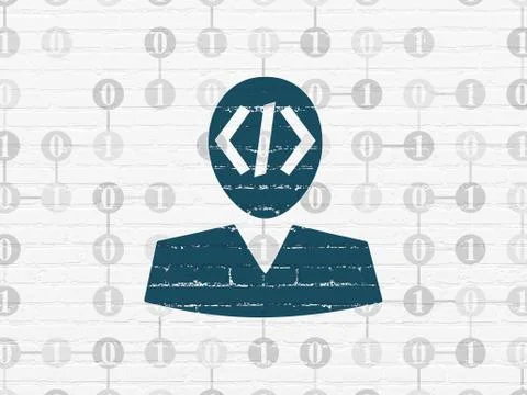 Software concept: Programmer on wall background イラスト素材