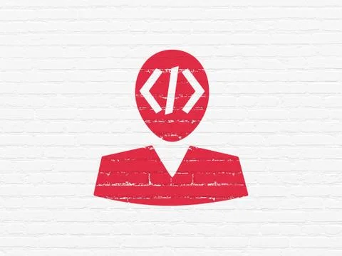 Software concept: Programmer on wall background 库存插图