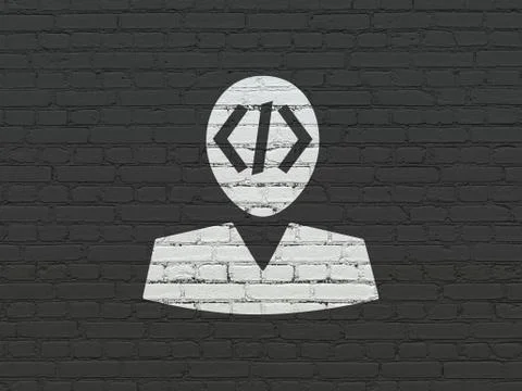 Software concept: Programmer on wall background Stock-Illustration