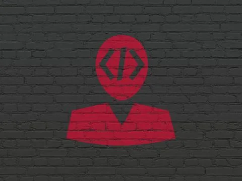 Software concept: Programmer on wall background Stock-Illustration