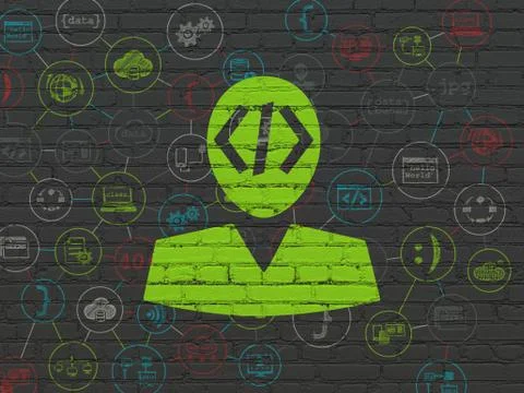 Software concept: Programmer on wall background Stock Illustration