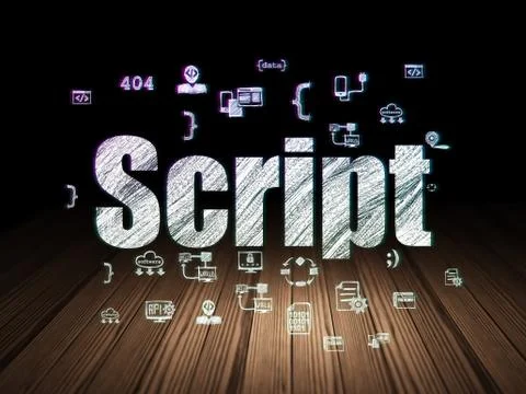 Software concept: Script in grunge dark room 스톡 일러스트