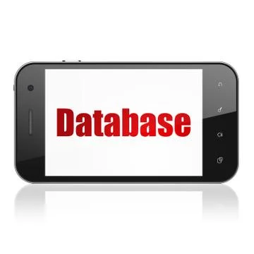 Software concept: Smartphone with Database on display 库存插图