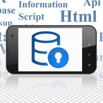 Software concept: Smartphone with Database With Lock on display イラスト素材