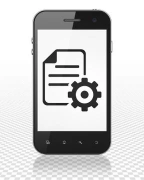 Software concept: Smartphone with Gear on display Ilustración de archivo