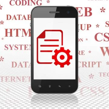 Software concept: Smartphone with Gear on display Stock Illustration