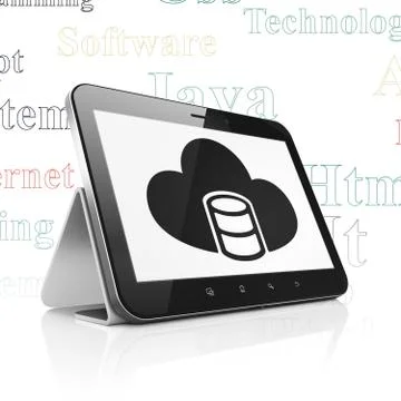 Software concept: Tablet Computer with Database With Cloud on display Stock Illustration